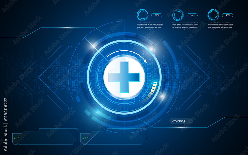 health care digital texture circle pattern with interactive button background