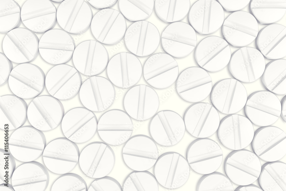 White medical pills, view top. 3d illustration White medical pills, view top. 3d illustration