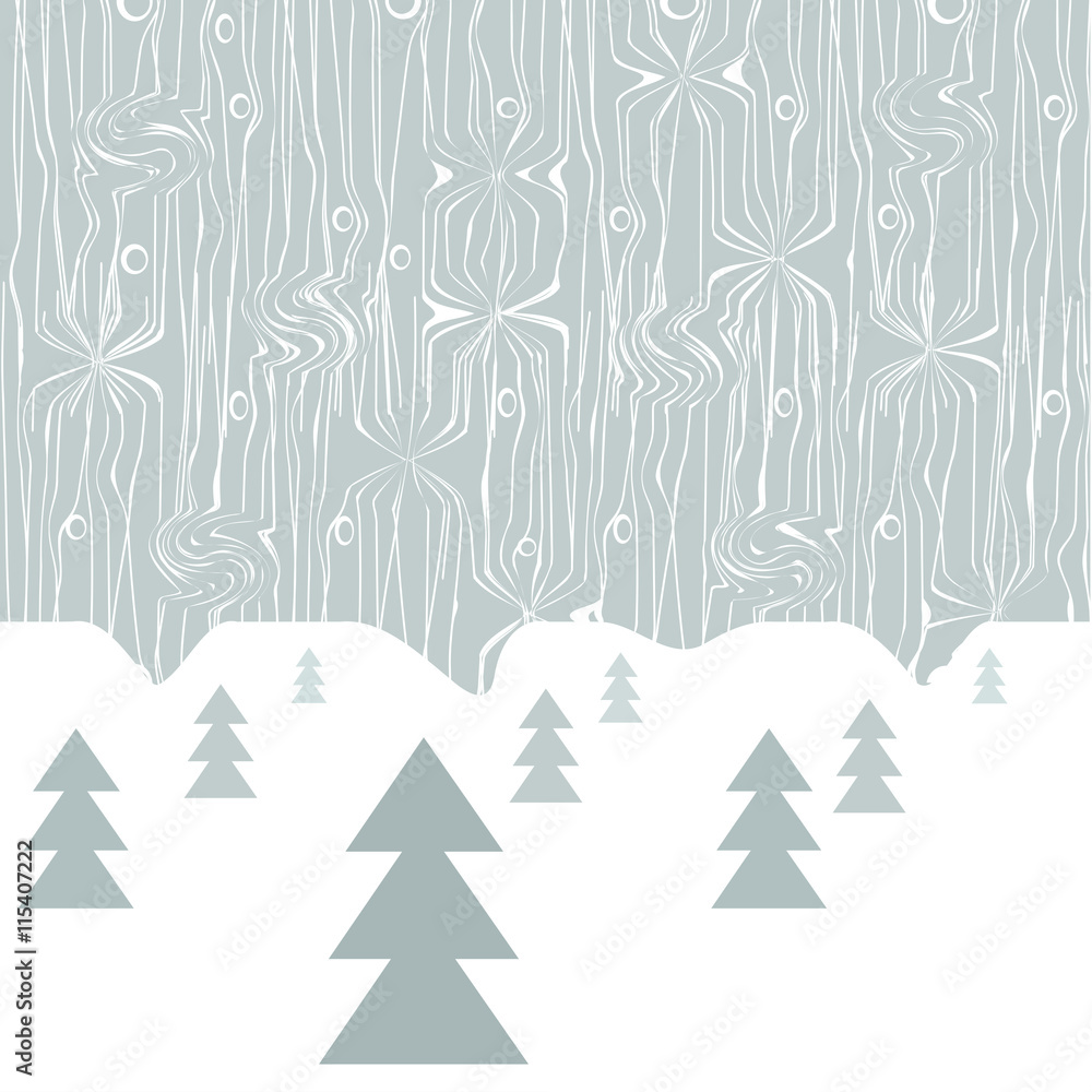 Cover design.Christmas Trees on the white snow and the snow sky.