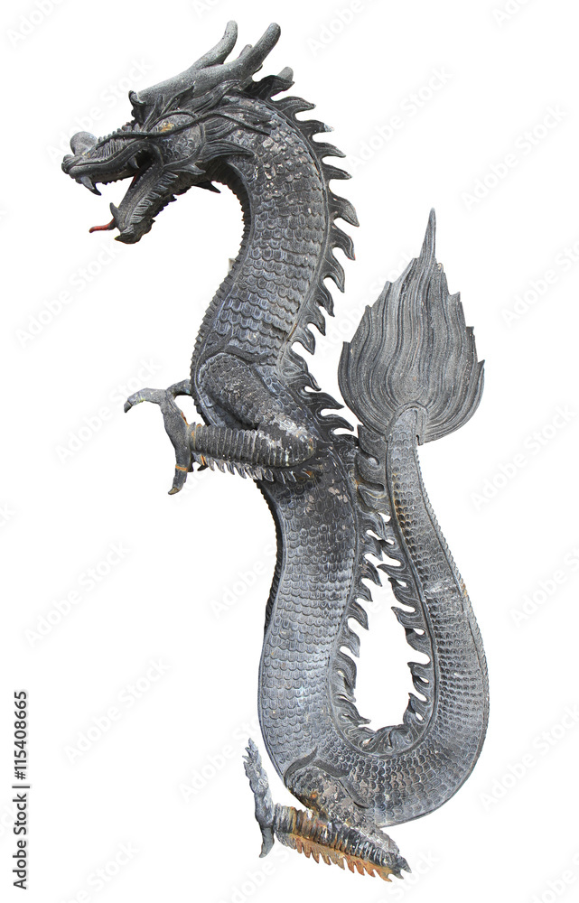 Naklejka premium Dragon statue on white background