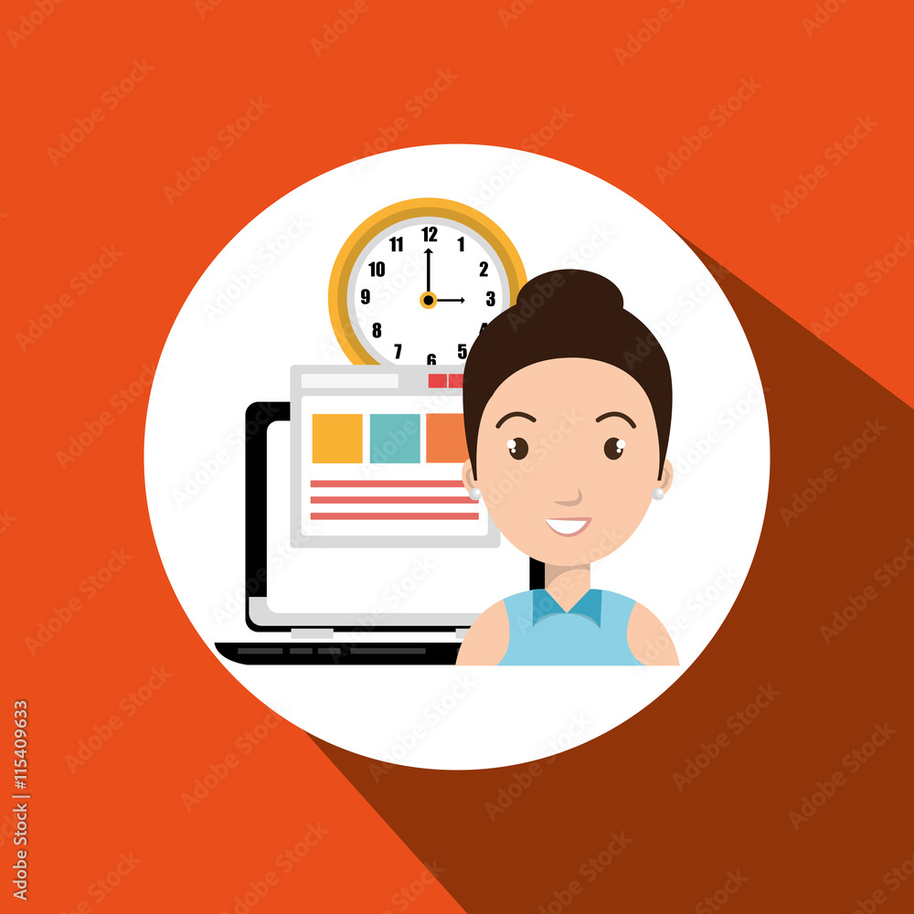 woman and computer isolated icon design, vector illustration graphic ...