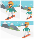 Young man snowboarding vector illustration.