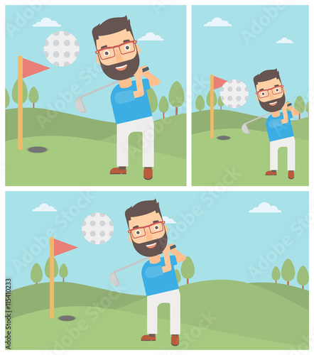 Golfer hitting the ball vector illustration.