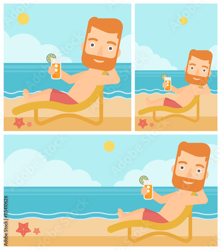 Man sitting in chaise longue vector illustration.