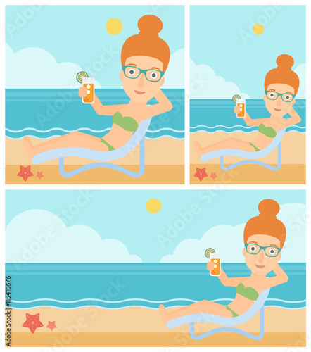 Woman sitting in chaise longue vector illustration