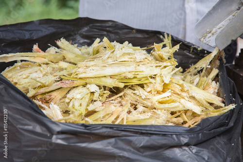 Close up stack bagasse of sugarcane