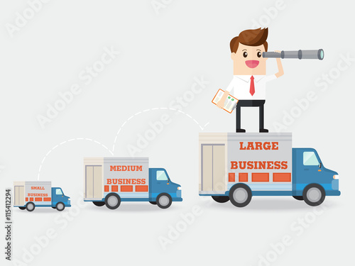 vision of businessman growing small business to medium and large business with logistics
