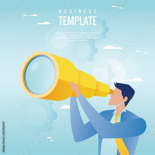Creative business concept. Businessman holding spyglass, business visionary