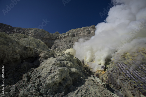 Sulfur mine Inside crater of Ijen volcano, East Java, Indonesia © rufous