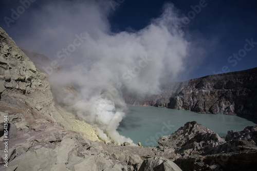 Sulfur mine Inside crater of Ijen volcano, East Java, Indonesia