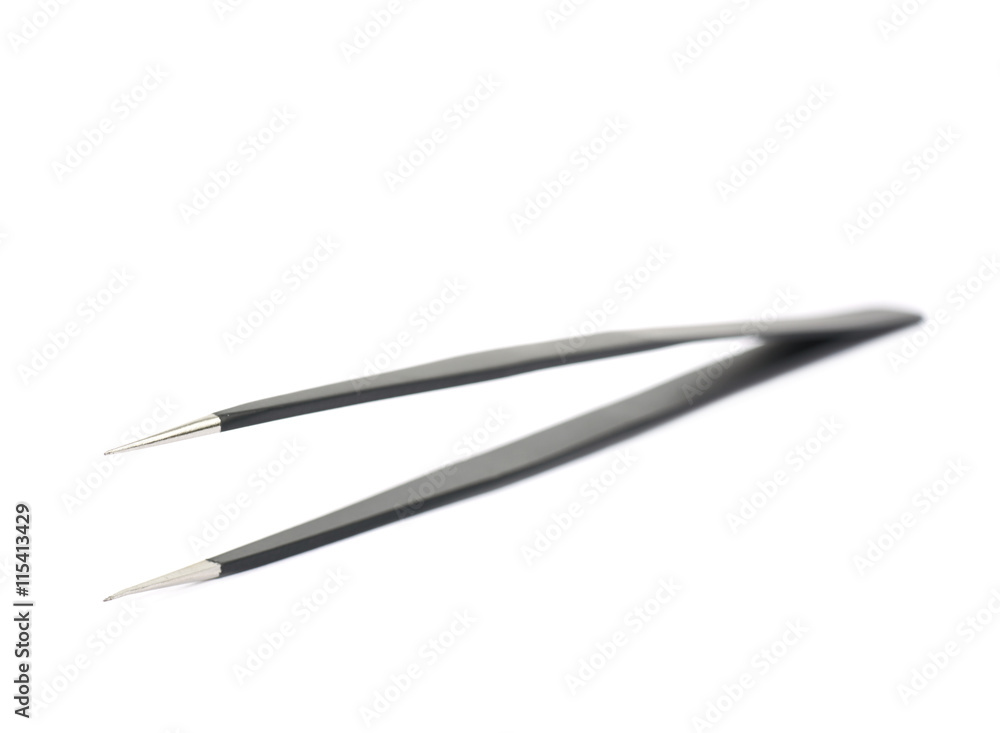 Black tweezers tool isolated Black tweezers tool isolated