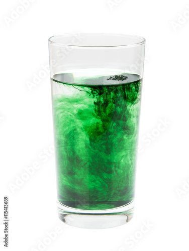 chlorophyll in glass isolated on white background