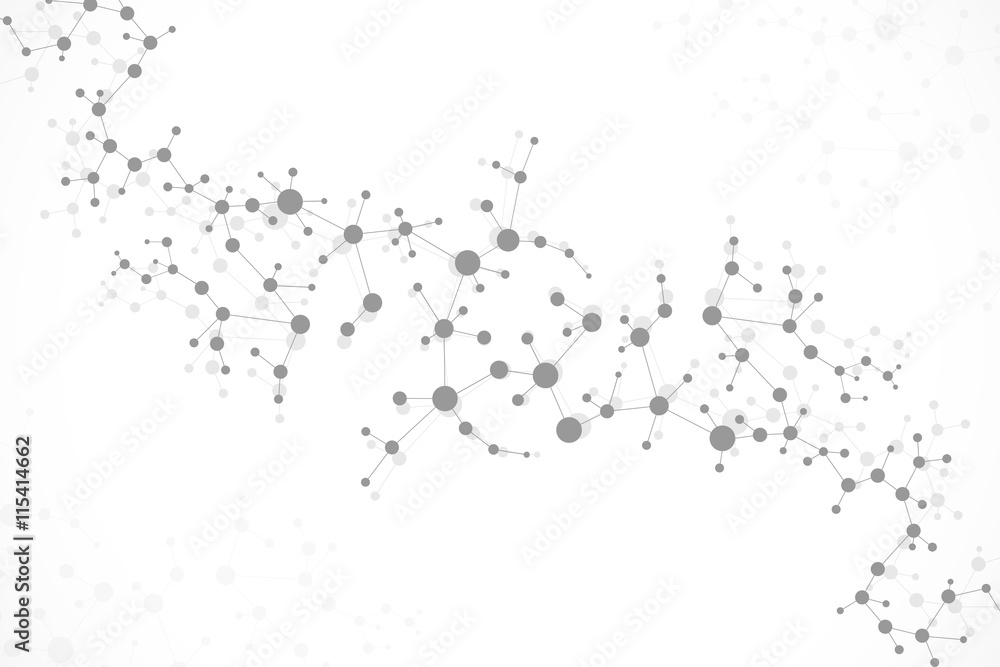 Structure molecule and communication Dna, atom, neurons. Science concept for your design. Connected lines with dots. Medical, technology, chemistry, science background. Vector illustration.