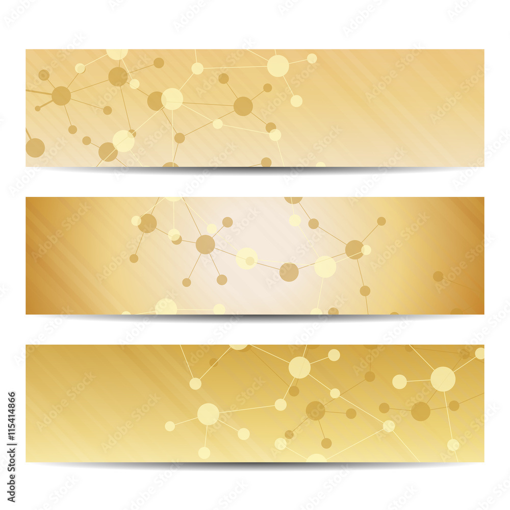 Fototapeta premium Abstract geometric banners molecule and communication. Science and technology design, structure DNA, chemistry, medical background, business and website templates. Vector illustration