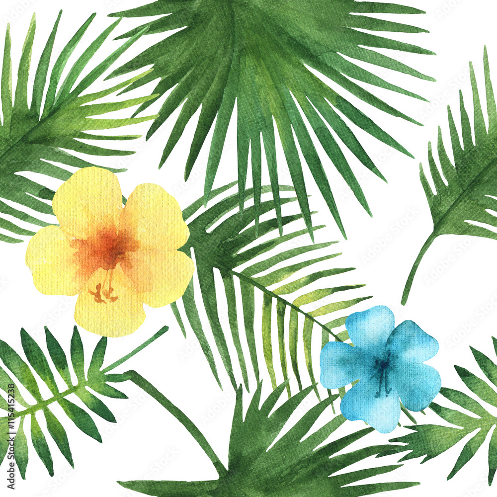 Watercolor seamless pattern with exotic flower. Watercolor seamless pattern with exotic flower.