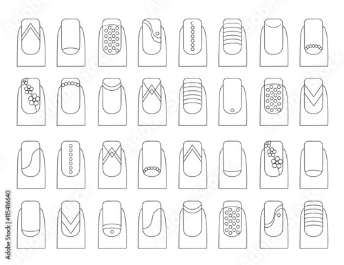 Vector illustration of various fruit nail designs.