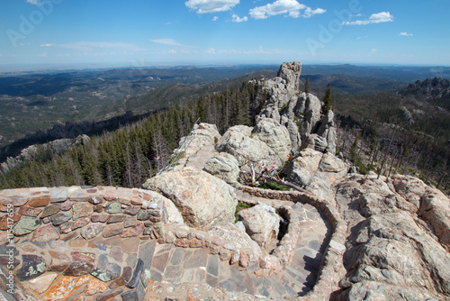 Stone staircase on Harney Peak Fire Lookout Tower in the Custer State Parks Black Elk Wilderness in the Black Hills of South Dakota USA photo