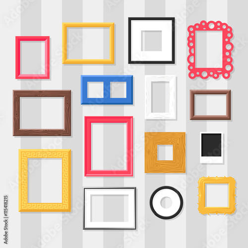 Antique photo frame isolated on white background. Vintage cartoon photo frame picture painting drawing template icon set retro design vector illustration. Stylish wall gallery background.