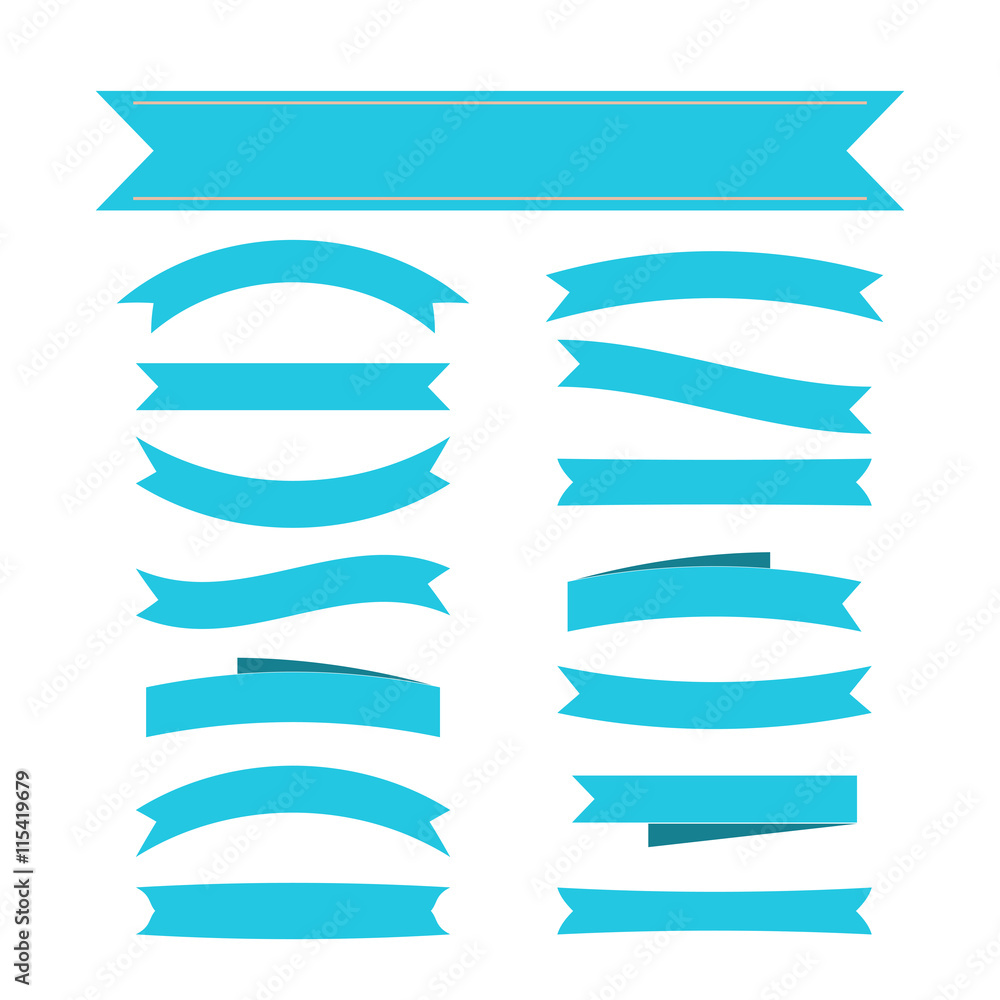 Blue ribbon banners set. Beautiful blank for decoration graphic. Old vintage style Flat design. Premium decorative elements isolated on white background. Template collection labels Vector illustration Blue ribbon banners set. Beautiful blank for decoration graphic. Old vintage style Flat design. Premium decorative elements isolated on white background. Template collection labels Vector illustration
