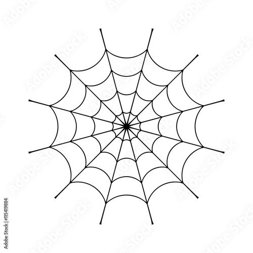 Spider web clip. Black cobweb element, isolated on white background. Spiderweb silhouette graphic. Symbol of halloween, network, trap and danger, scary, arachnid. Design tattoo. Vector illustration