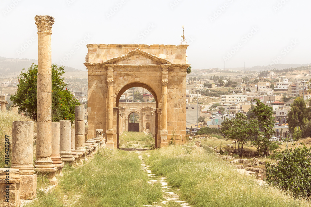 North gate in the Roman city of Jerash, Jordan.
