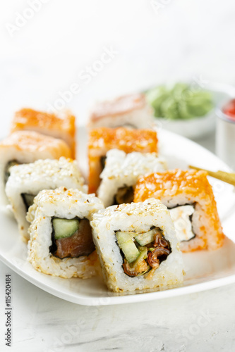 Assorted sushi and rolls