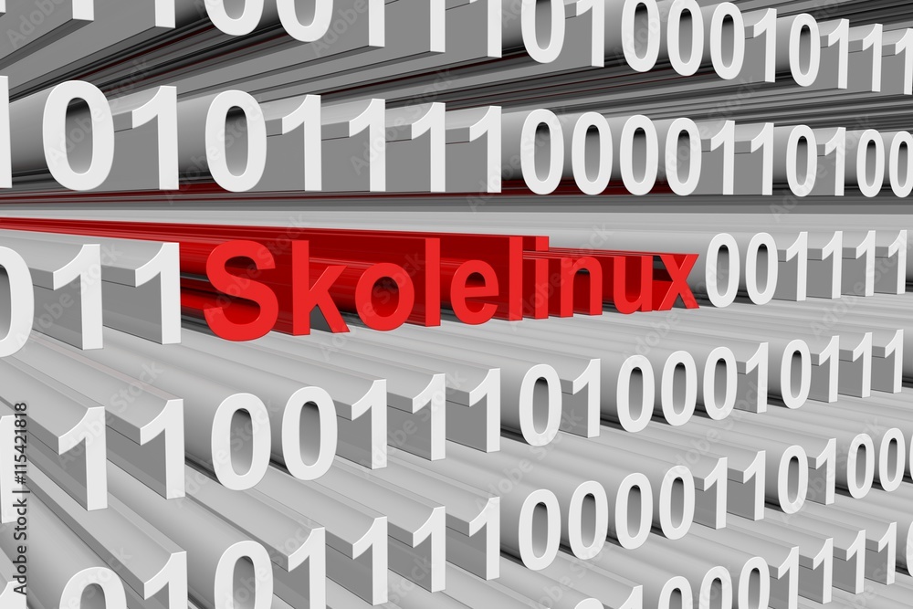 Skolelinux as a binary code 3D illustration