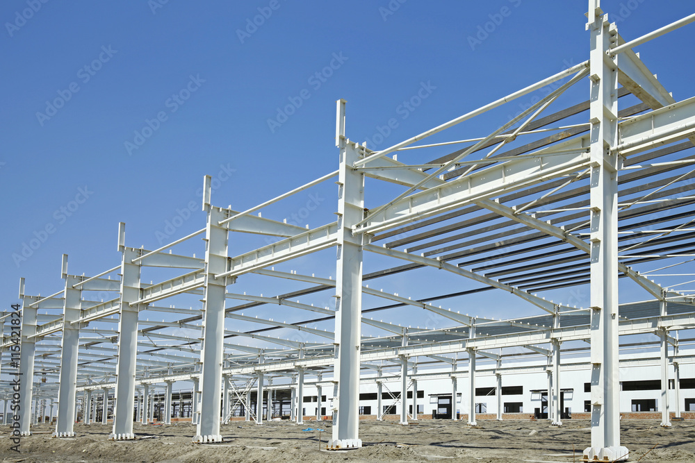 Fototapeta premium In the construction site, steel structure is under construction