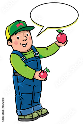 Funy farmer or gardener with apples © passengerz