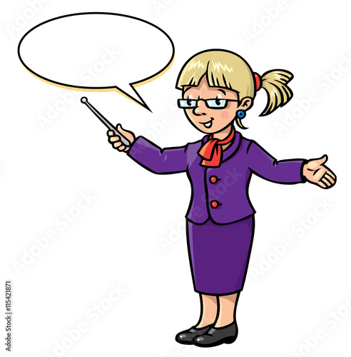 Funny teacher with pointer. Profession series.