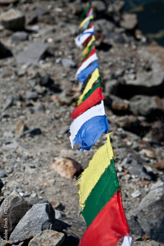 French Alps, mountains. Alpinism and tourism.  Flags. photo