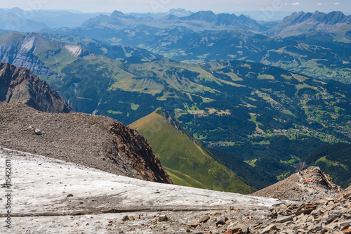 French Alps, mountains. Alpinism and tourism.  Flags. photo