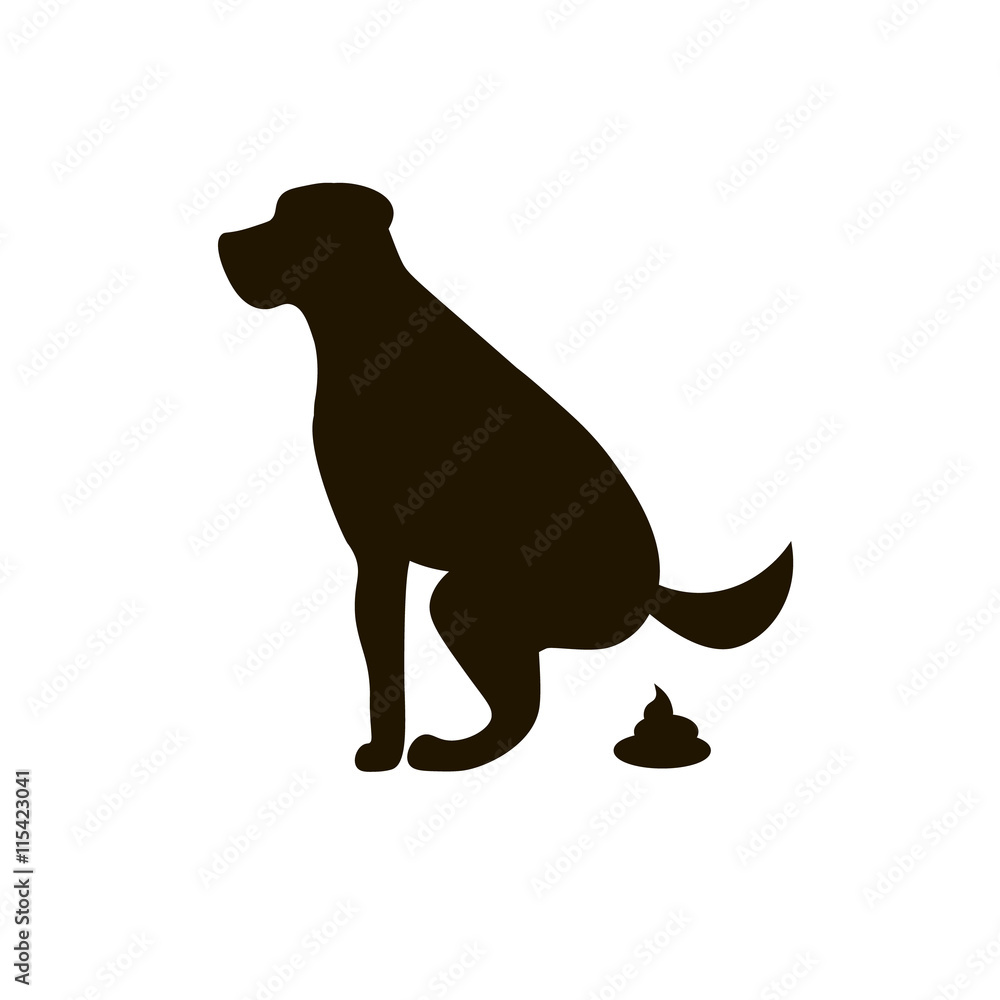Dog pooping sign white silhouette. Ecological cleanliness of the