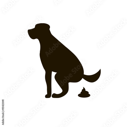 Dog pooping sign white silhouette. Ecological cleanliness of the environment, taking care of pets.