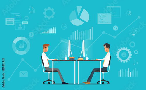 business team working concept and two business meeting on graph background