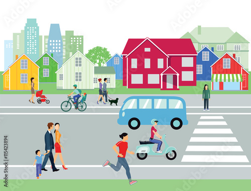 Straße in der Stadt mit Personen