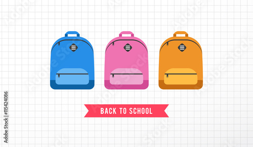 Student bag, backpack colorful set of icons. Back to school concept