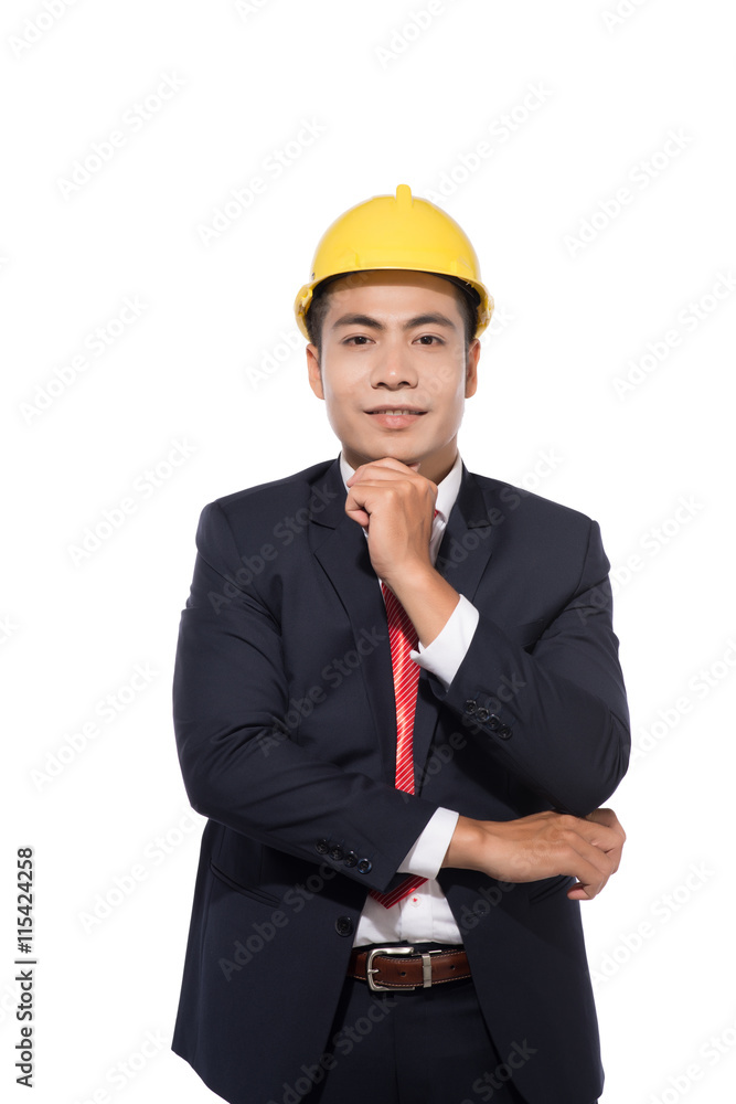 Asian young businessman architect on white background Asian young businessman architect on white background