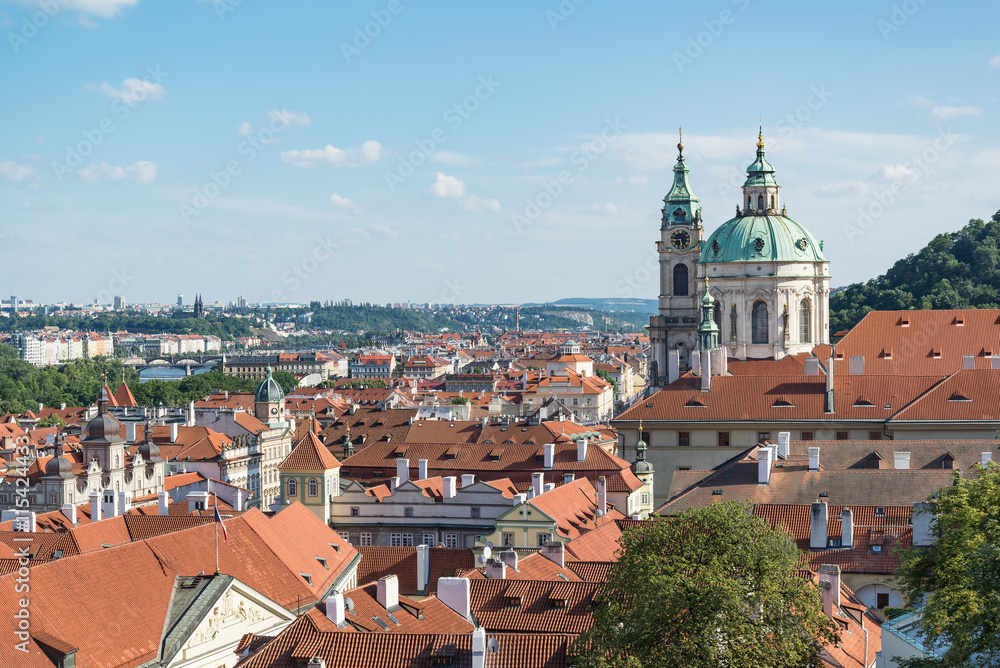 cityscape view of Prague in sunny day