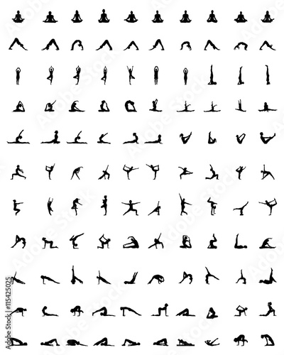 Black silhouettes of yoga and gymnastics, vector