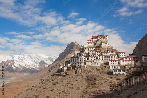 Picturesque view of the Key Gompa Monastery (4166 m) at sunrise. Spiti valley, Himachal Pradesh, India.