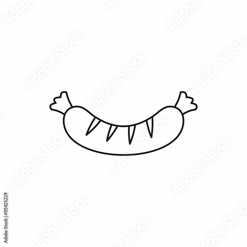 Grilled sausage icon in outline style isolated vector illustration