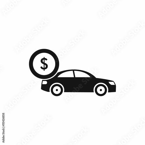 Car and dollar sign icon in simple style isolated vector illustration