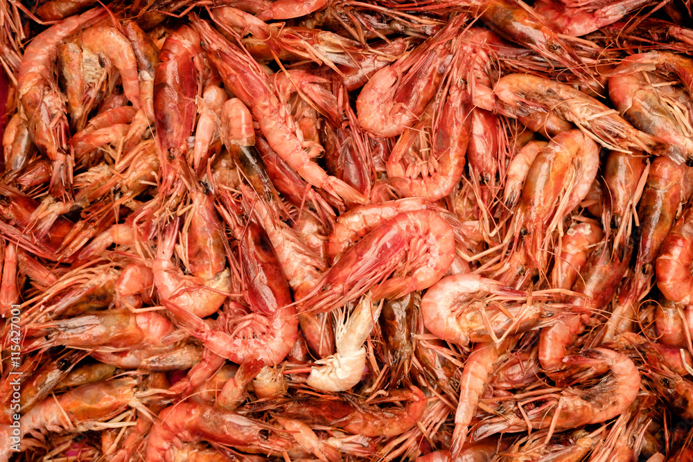 Raw shrimp. Background