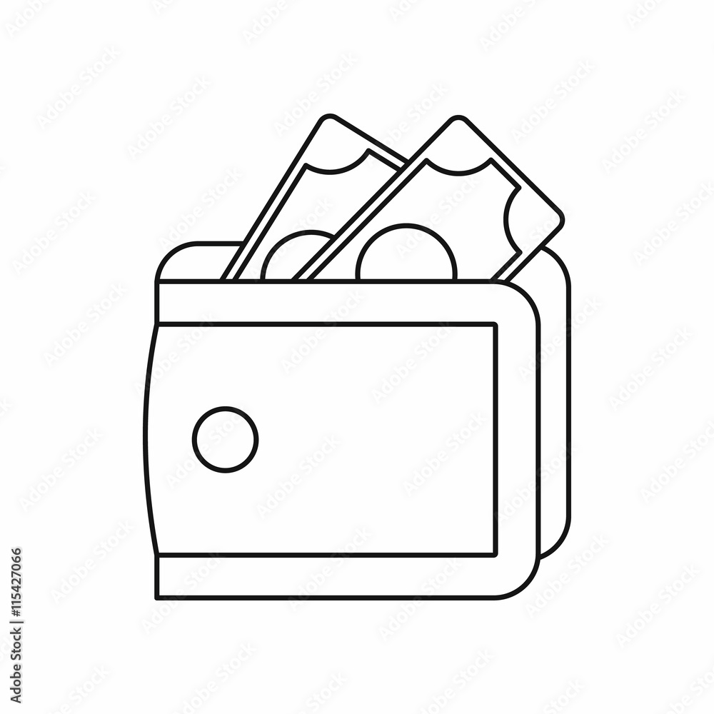 Wallet with cash icon in outline style isolated vector illustration Wallet with cash icon in outline style isolated vector illustration