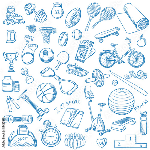 Hand drawn Fitness doodle set