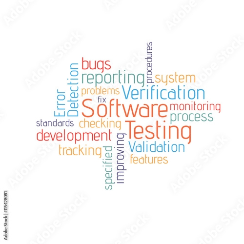 Software testing informative cloud. Vector illustration of stages in developing applications.