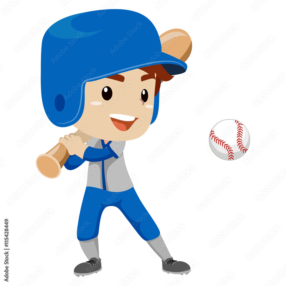 Vector Illustration of Baseball Player Kid Boy hit the Ball Stock Vector