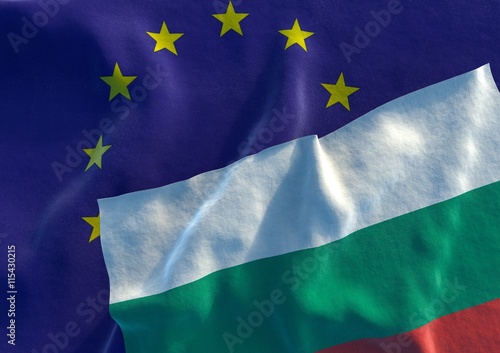 Bulgarian and EU Flag. 3D render