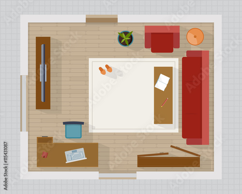 Living room with furniture top view